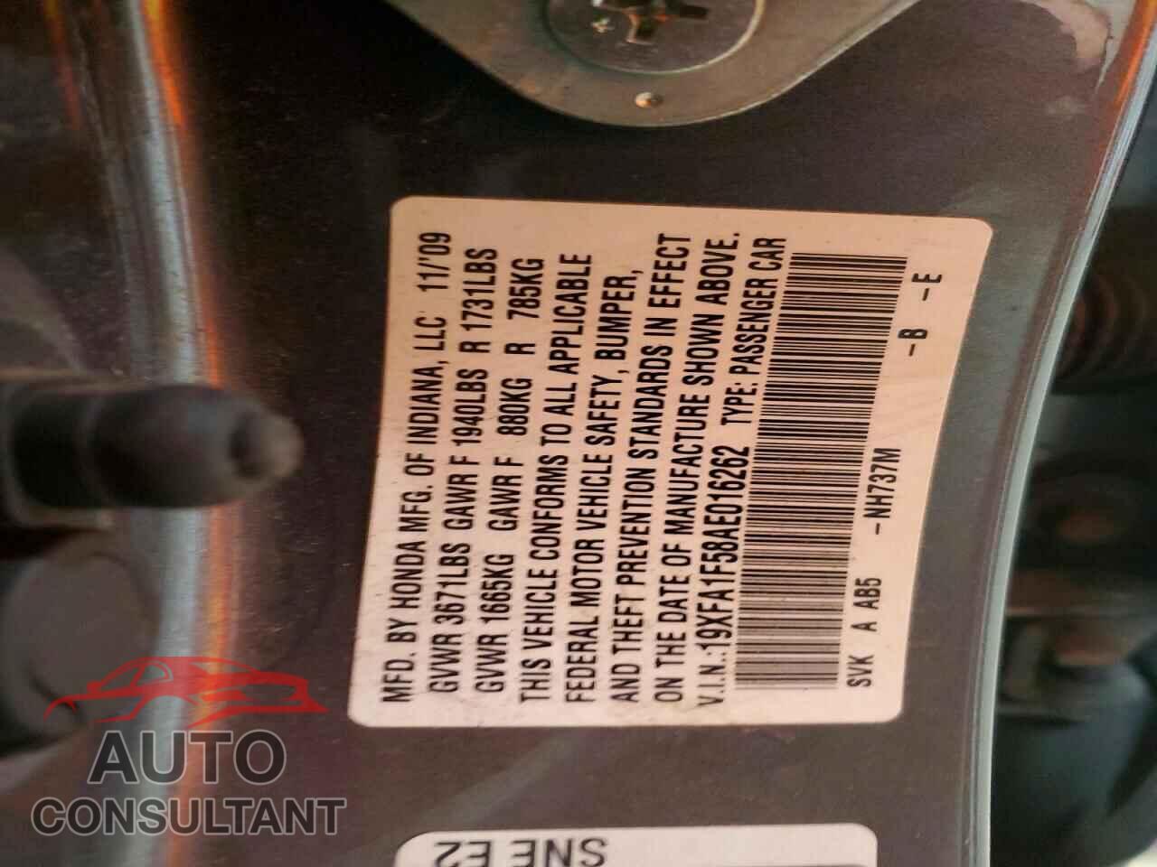 HONDA CIVIC 2010 - 19XFA1F58AE016262