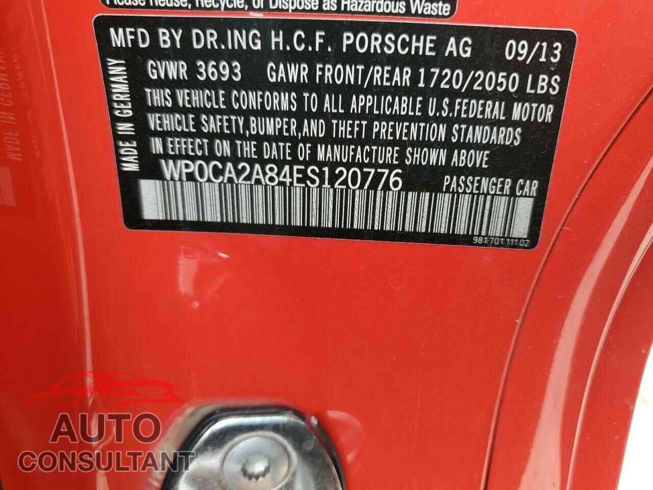 PORSCHE BOXSTER 2014 - WP0CA2A84ES120776