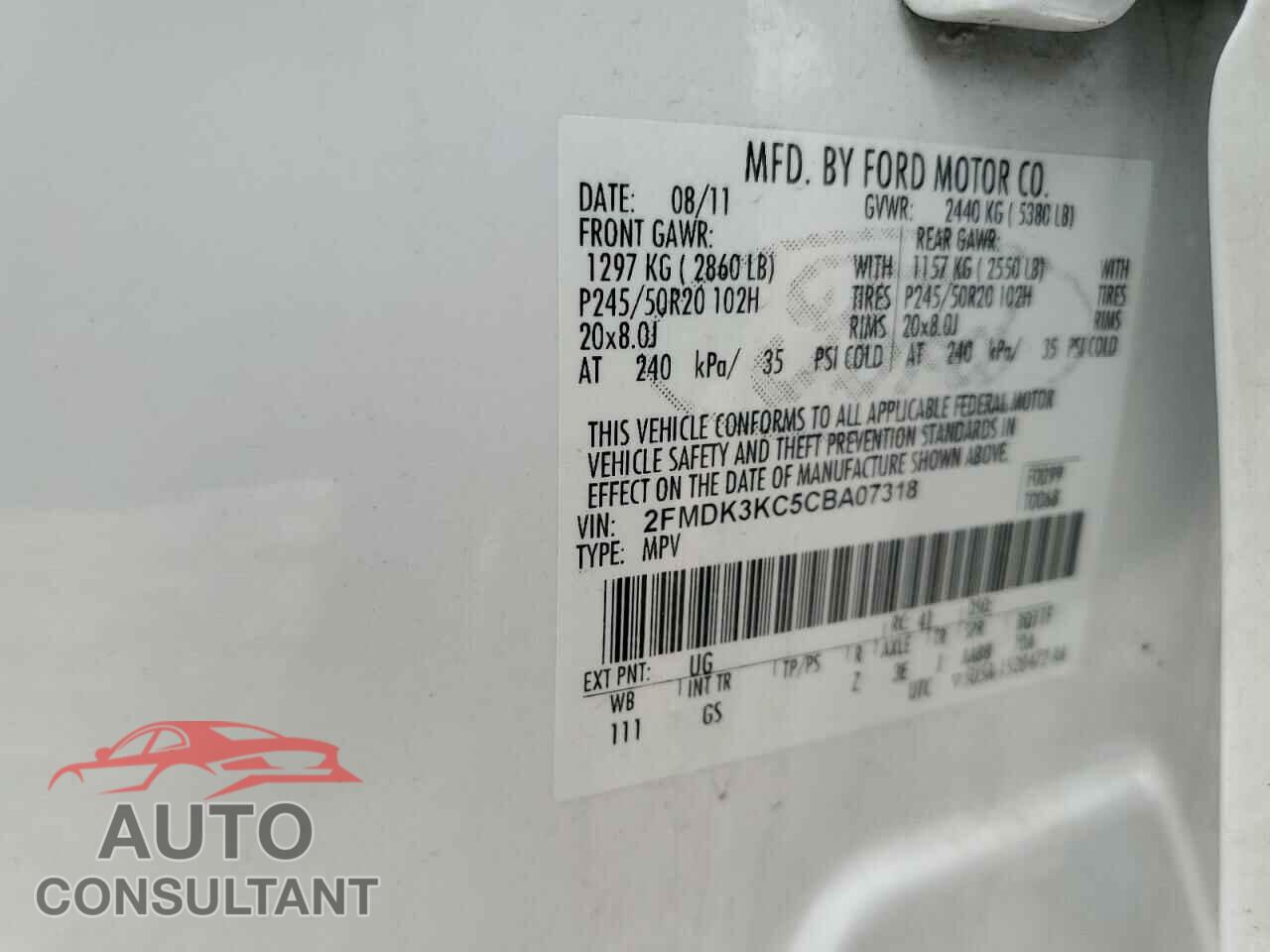 FORD EDGE 2012 - 2FMDK3KC5CBA07318