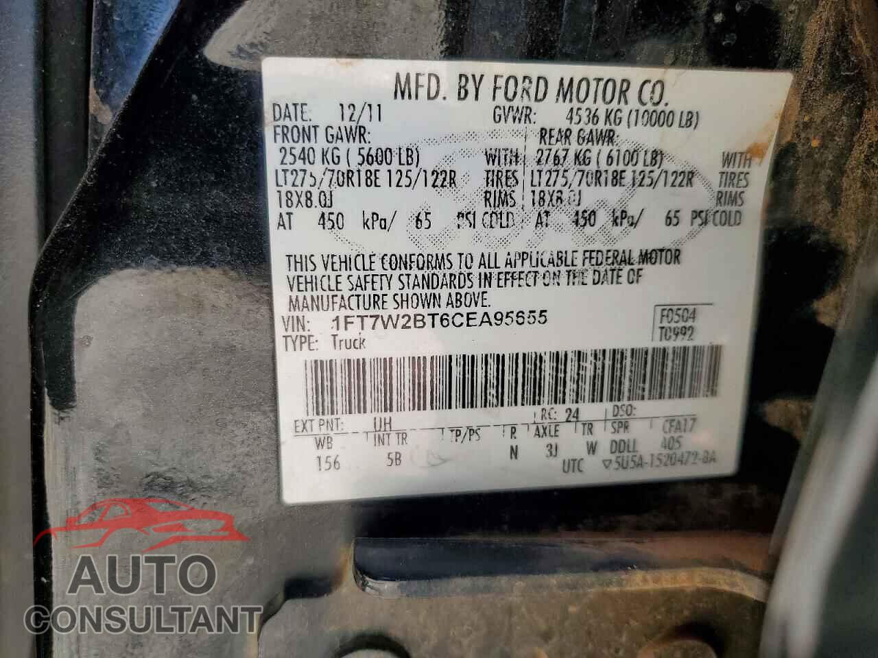 FORD F250 2012 - 1FT7W2BT6CEA95655