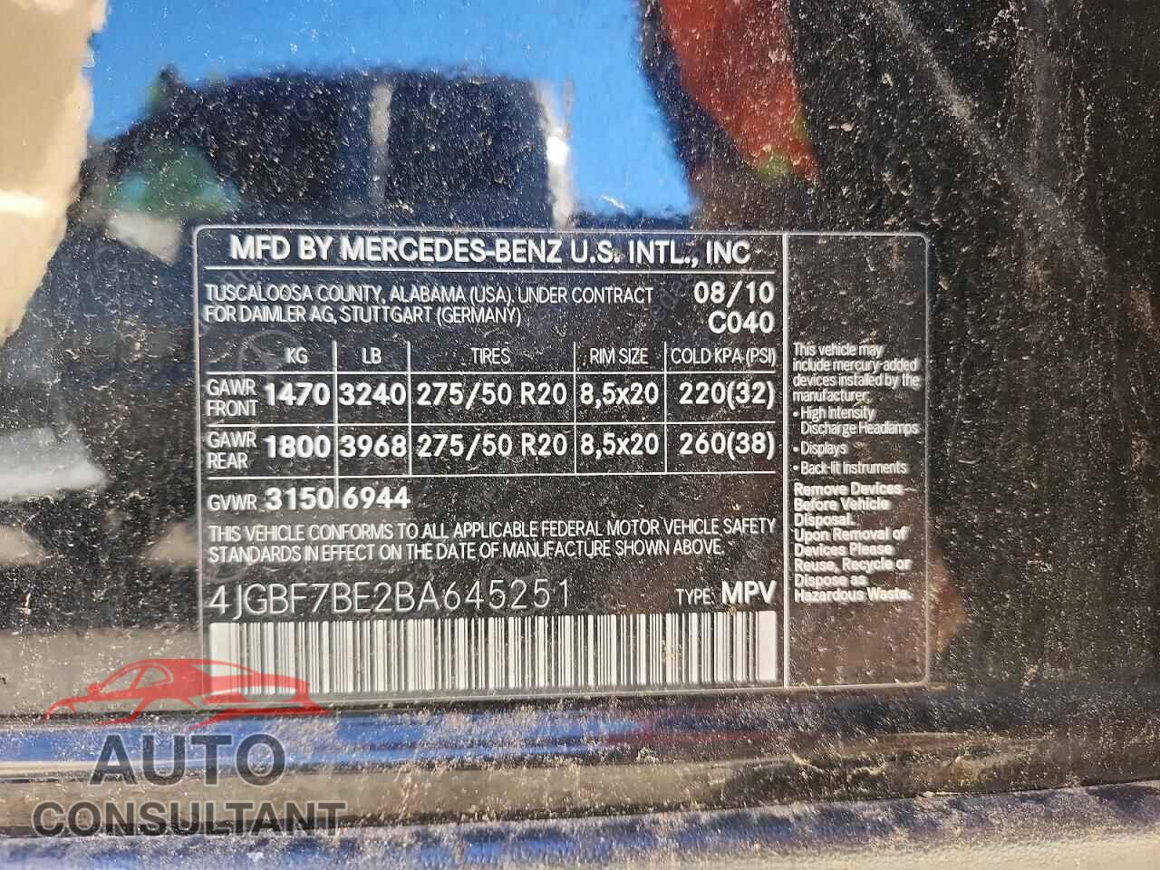 MERCEDES-BENZ GL-CLASS 2011 - 4JGBF7BE2BA645251