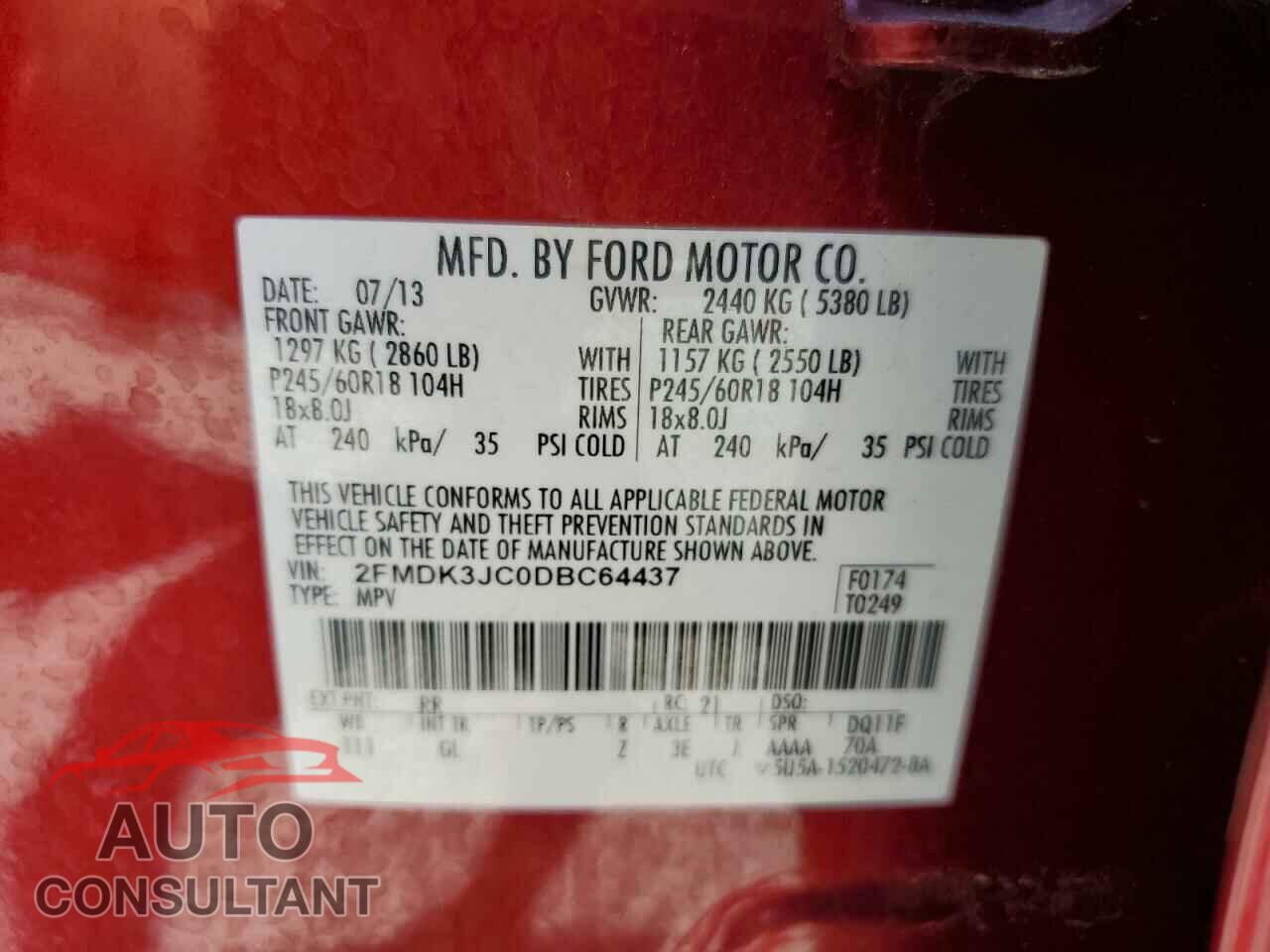 FORD EDGE 2013 - 2FMDK3JC0DBC64437