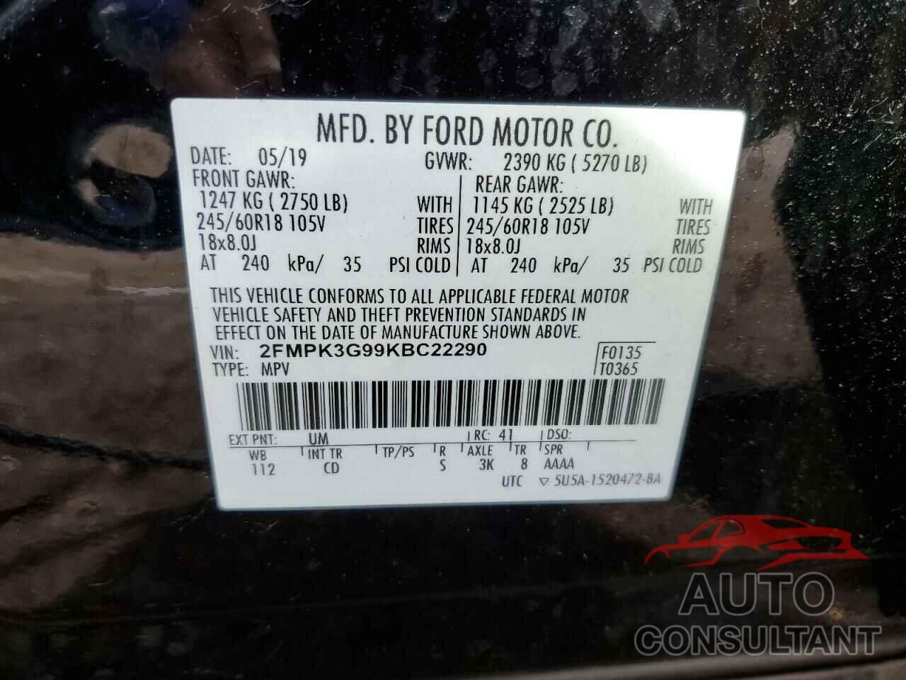 FORD EDGE 2019 - 2FMPK3G99KBC22290