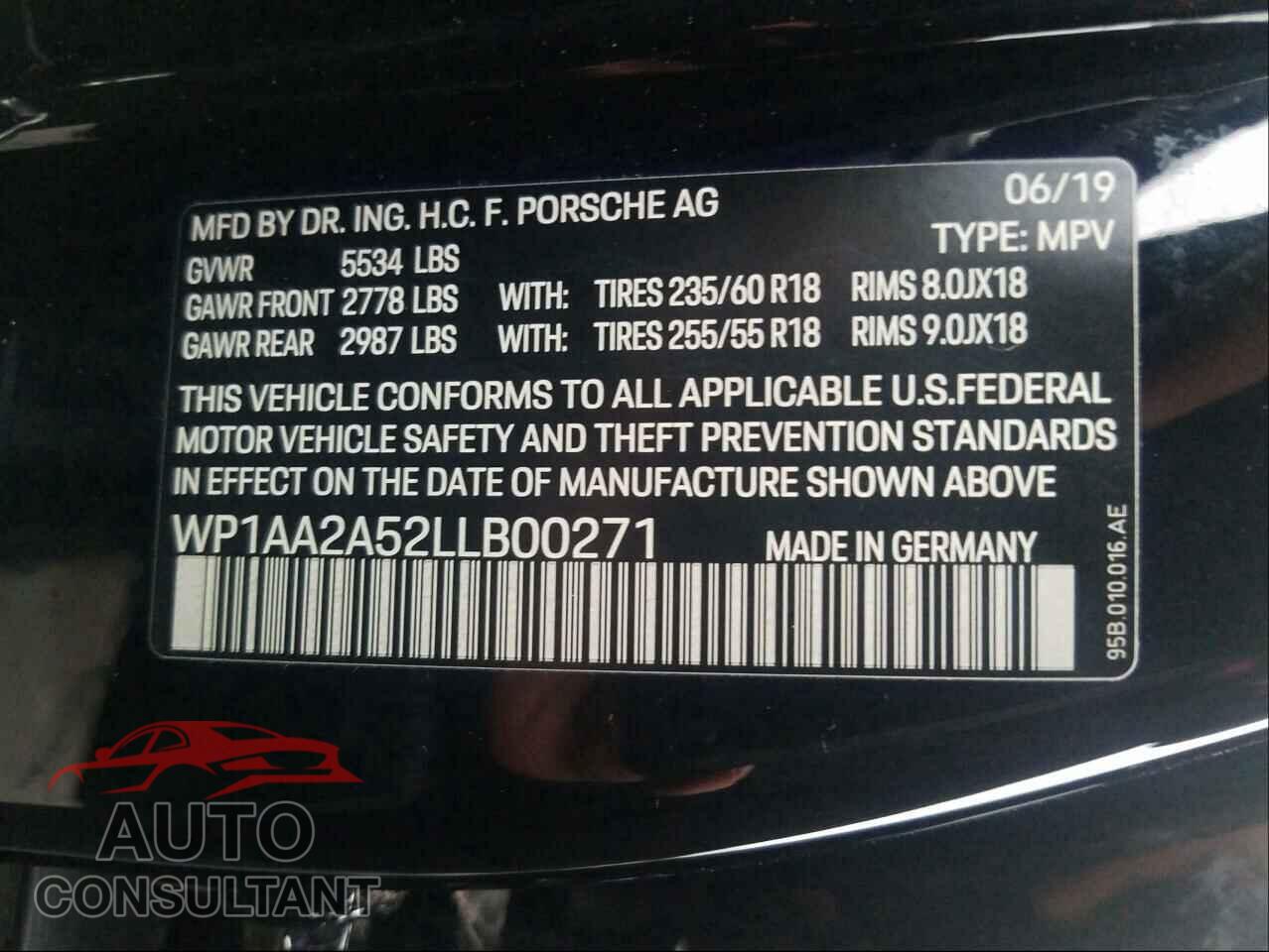 PORSCHE MACAN 2020 - WP1AA2A52LLB00271