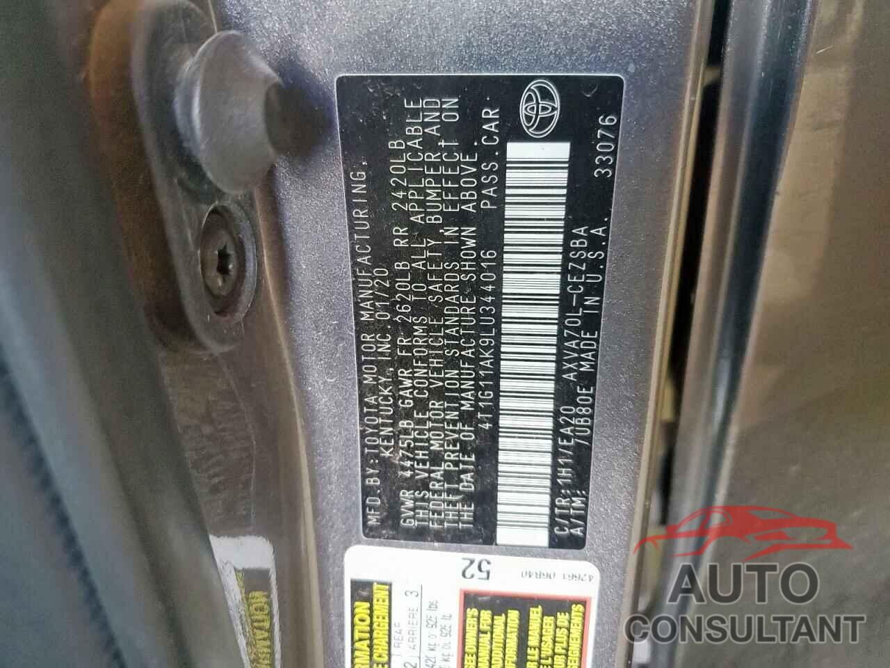 TOYOTA CAMRY 2020 - 4T1G11AK9LU344016