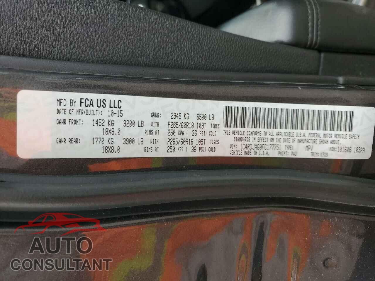 DODGE DURANGO 2015 - 1C4RDJAG0FC177751
