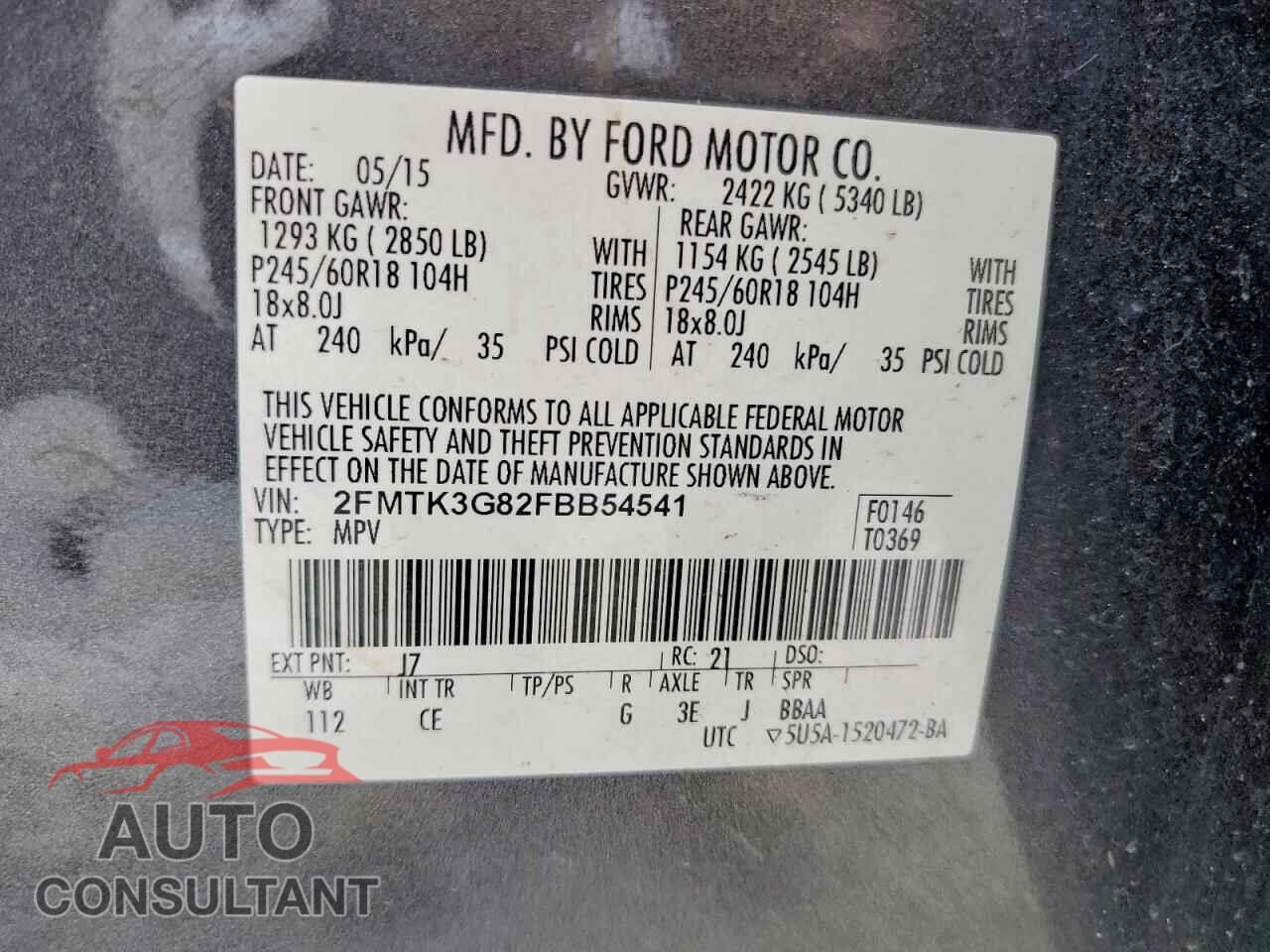 FORD EDGE 2015 - 2FMTK3G82FBB54541