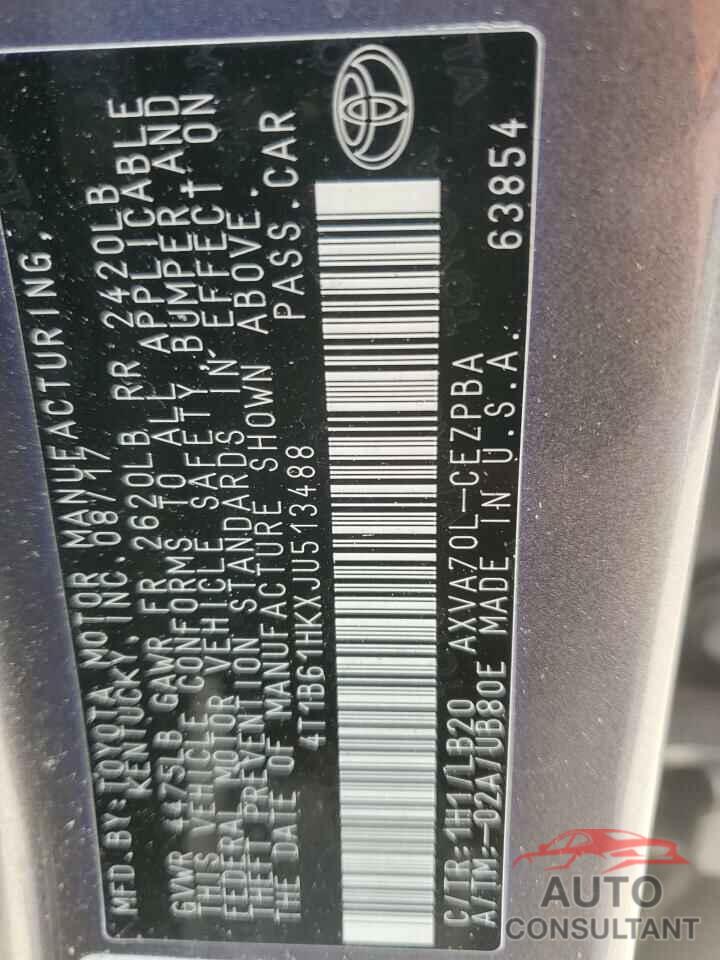 TOYOTA CAMRY 2018 - 4T1B61HKXJU513488