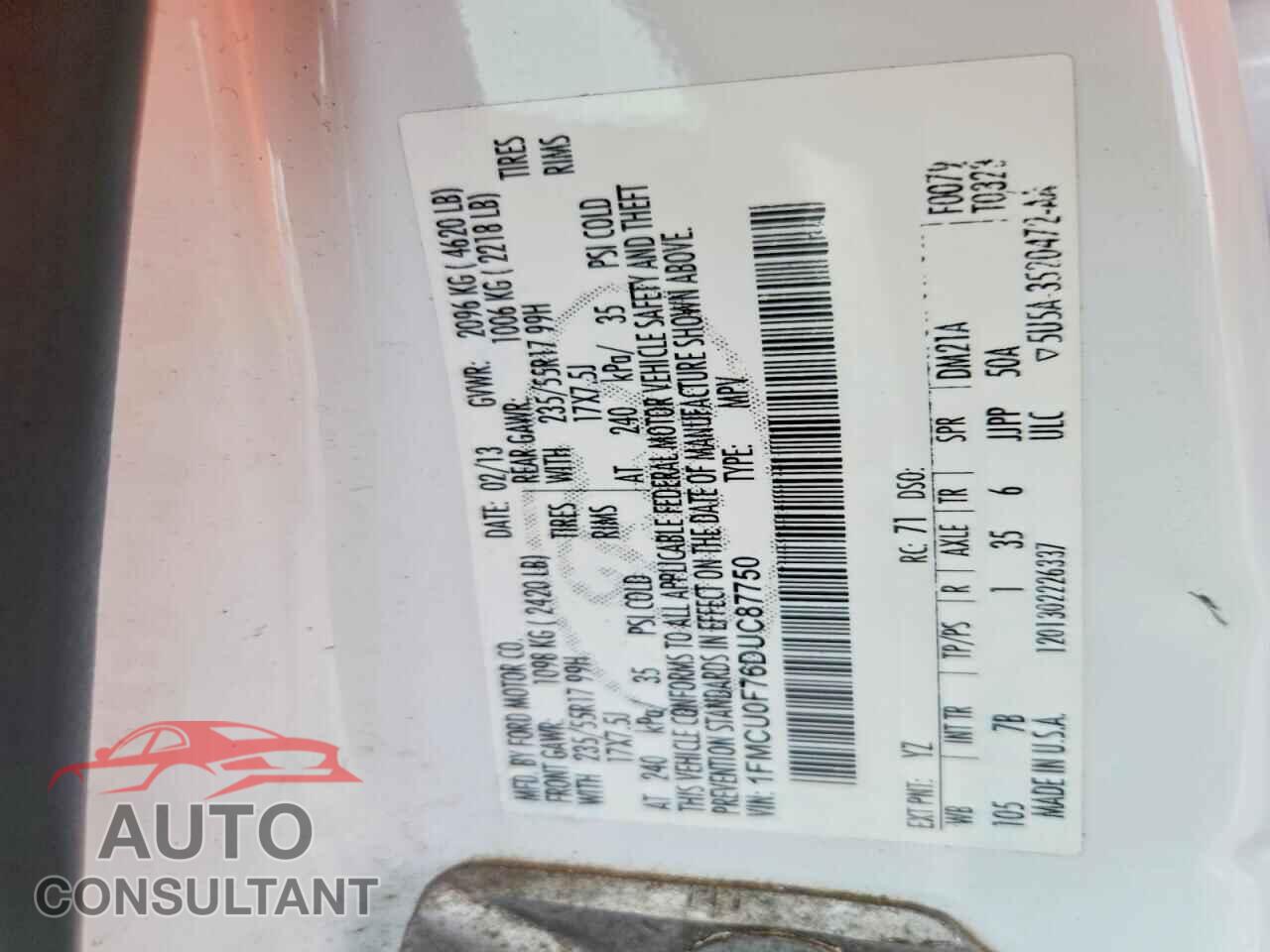 FORD ESCAPE 2013 - 1FMCU0F76DUC87750
