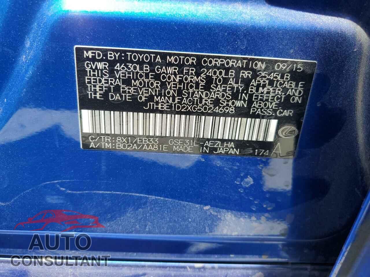 LEXUS IS 2016 - JTHBE1D2XG5024698