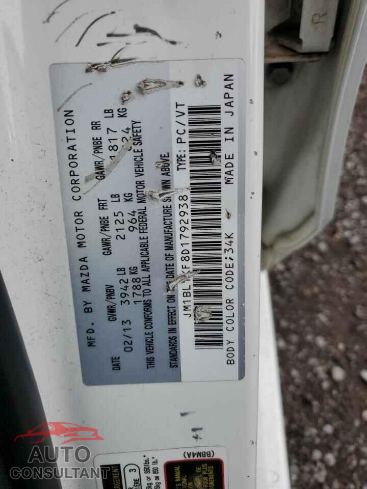MAZDA 3 2013 - JM1BL1KF8D1792938