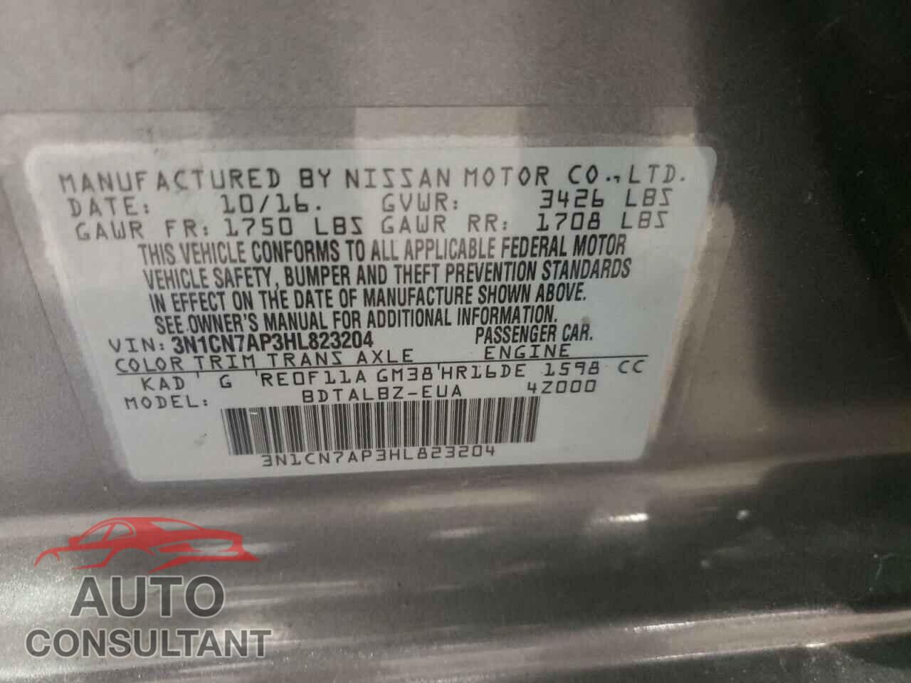 NISSAN VERSA 2017 - 3N1CN7AP3HL823204