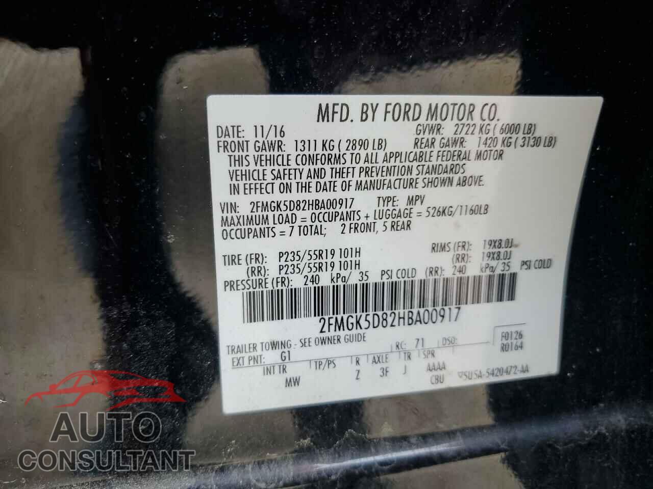 FORD FLEX 2017 - 2FMGK5D82HBA00917