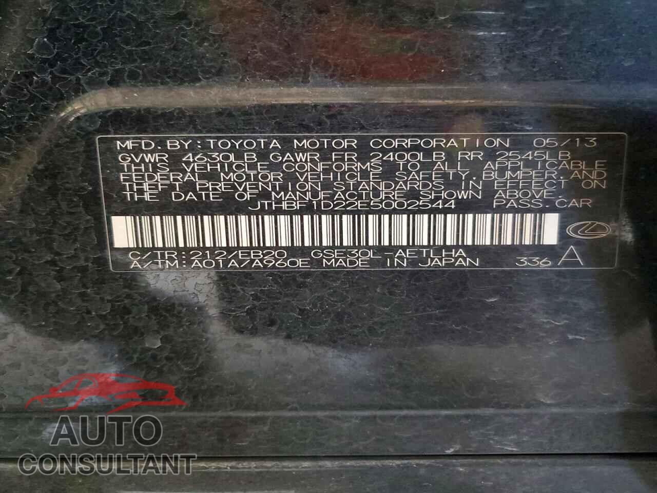 LEXUS IS 2014 - JTHBF1D22E5002544