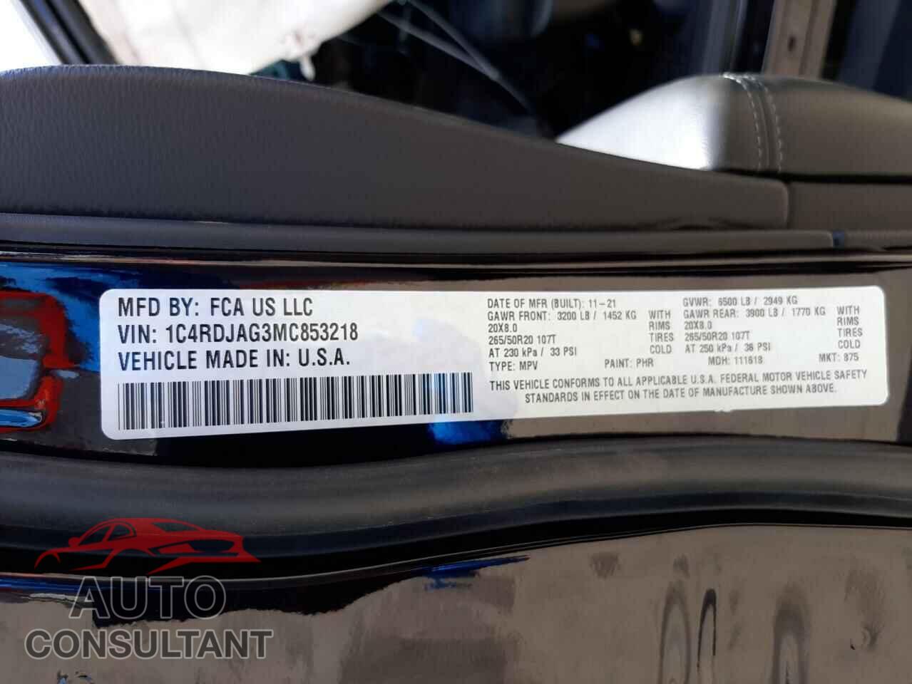 DODGE DURANGO 2021 - 1C4RDJAG3MC853218