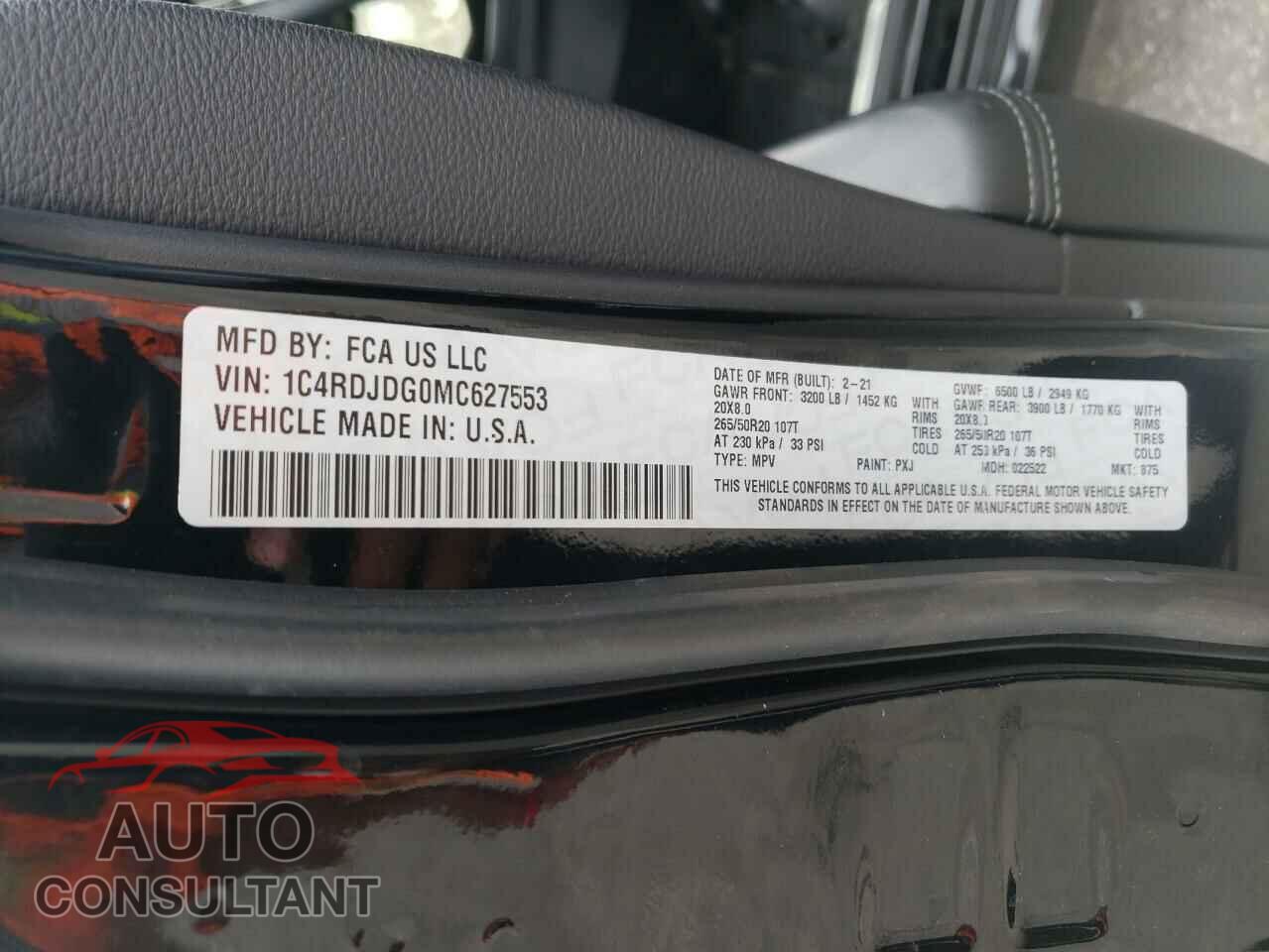 DODGE DURANGO 2021 - 1C4RDJDG0MC627553