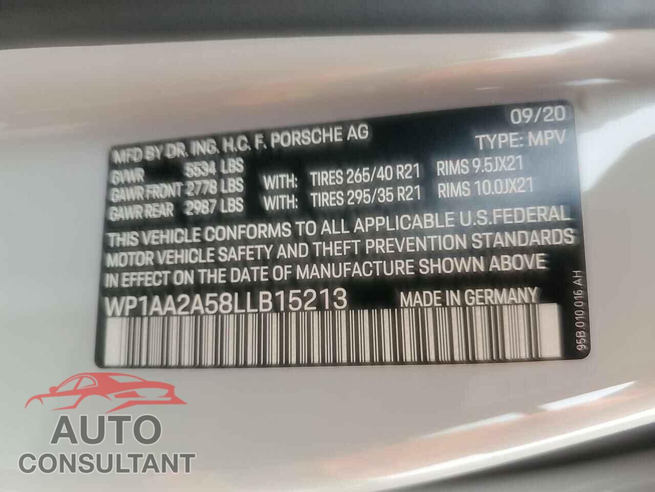 PORSCHE MACAN 2020 - WP1AA2A58LLB15213