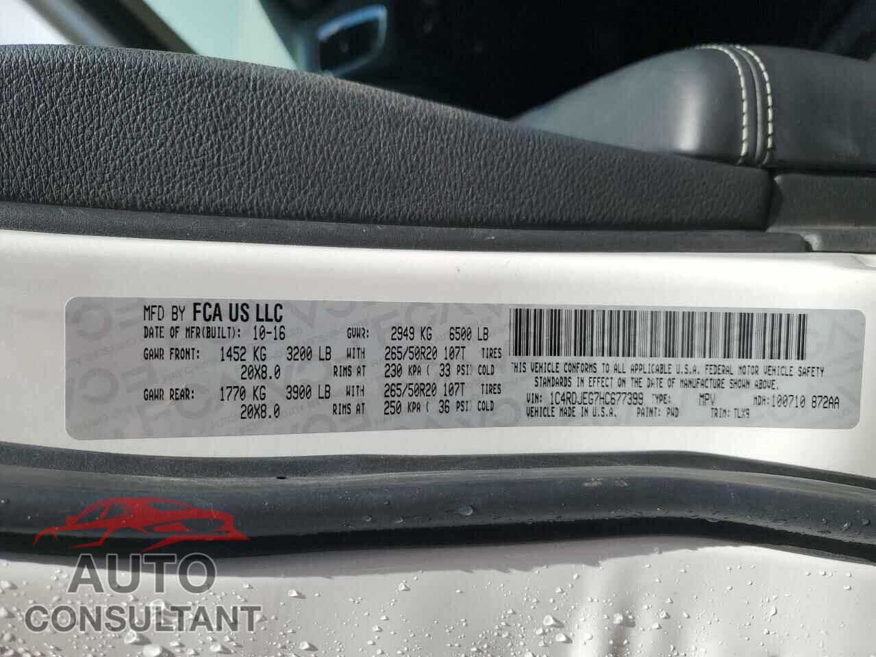 DODGE DURANGO 2017 - 1C4RDJEG7HC677399