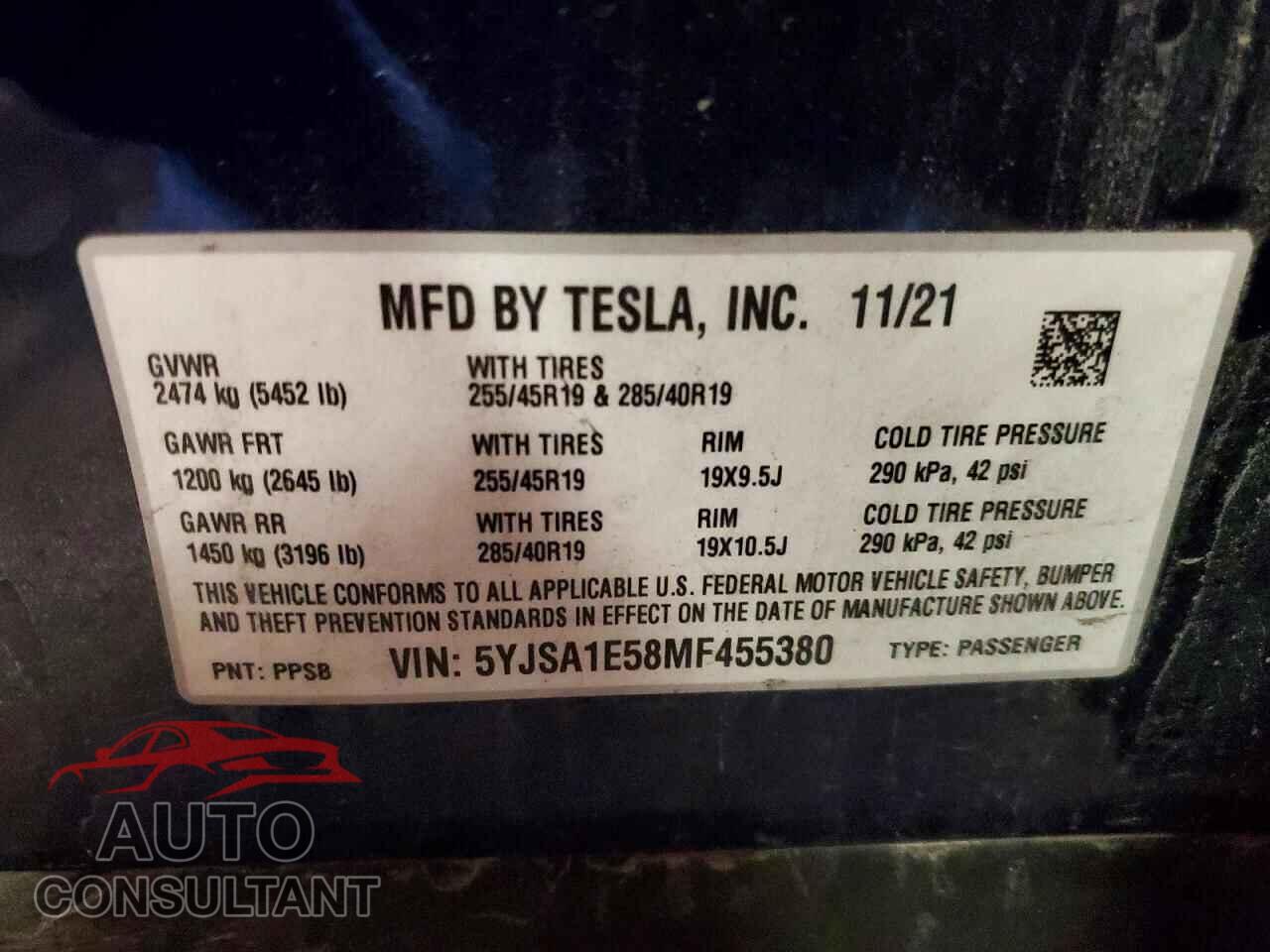 TESLA MODEL S 2021 - 5YJSA1E58MF455380