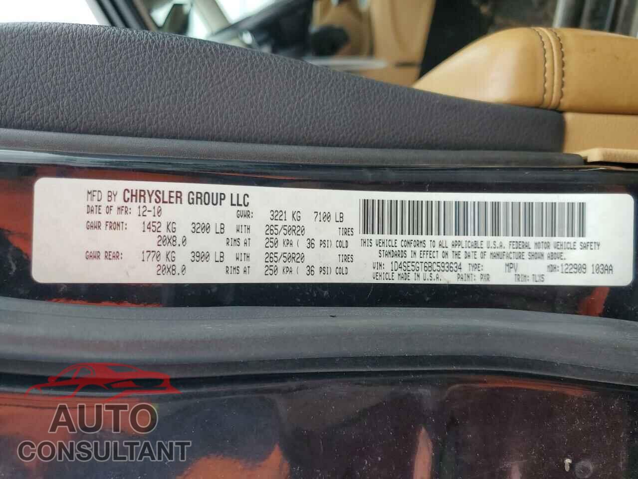 DODGE DURANGO 2011 - 1D4SE5GT6BC593634