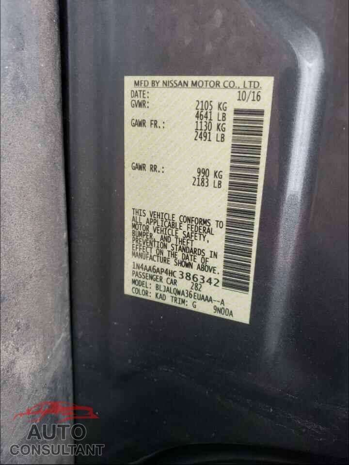 NISSAN MAXIMA 2017 - 1N4AA6AP4HC386342