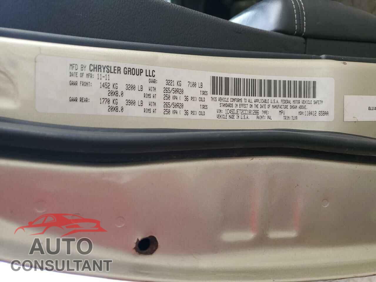 DODGE DURANGO 2012 - 1C4SDJET2CC181286