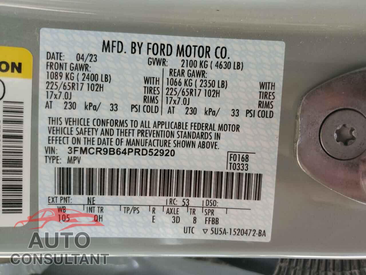 FORD BRONCO 2023 - 3FMCR9B64PRD52920