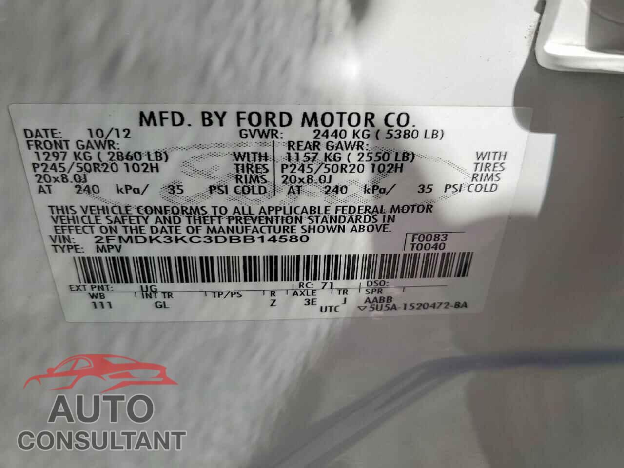 FORD EDGE 2013 - 2FMDK3KC3DBB14580