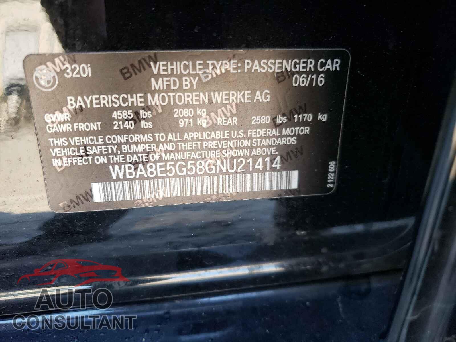 BMW 3 SERIES 2016 - WBA8E5G58GNU21414