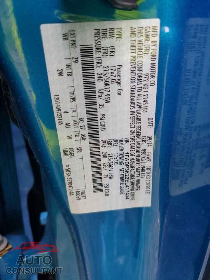 FORD FOCUS 2014 - 1FADP3K22EL417404