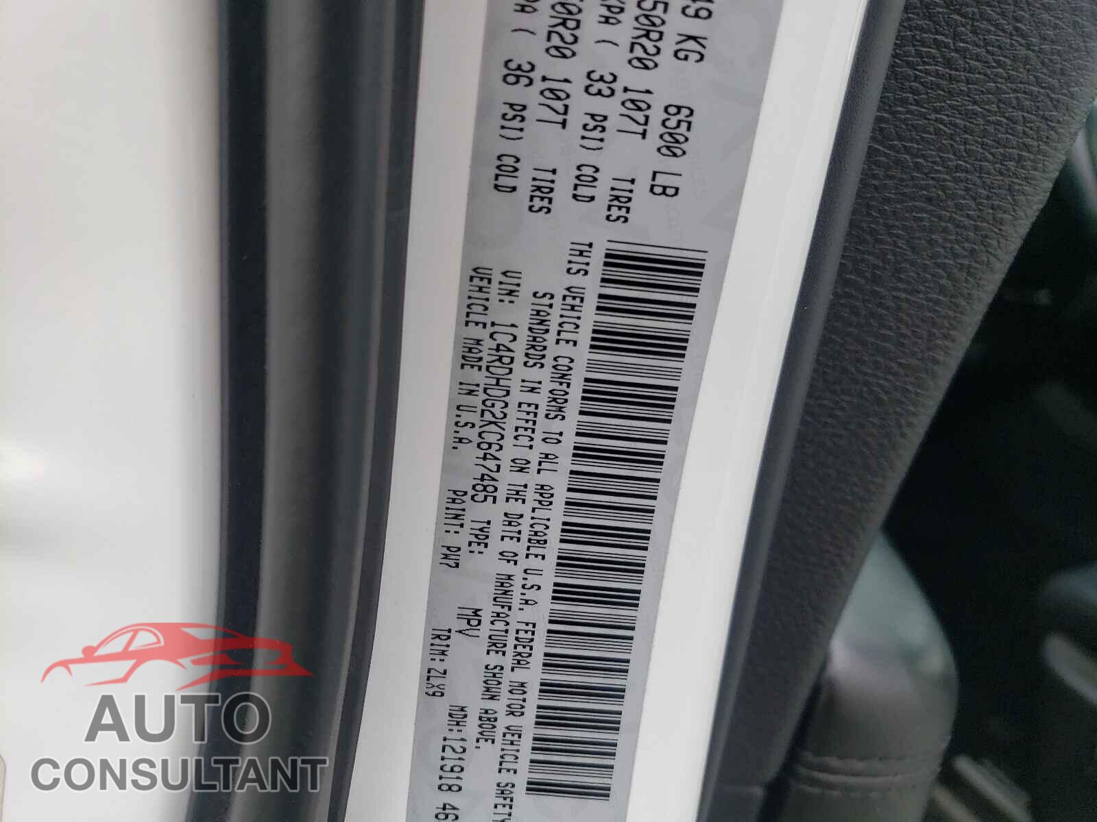 DODGE DURANGO 2019 - 1C4RDHDG2KC647485