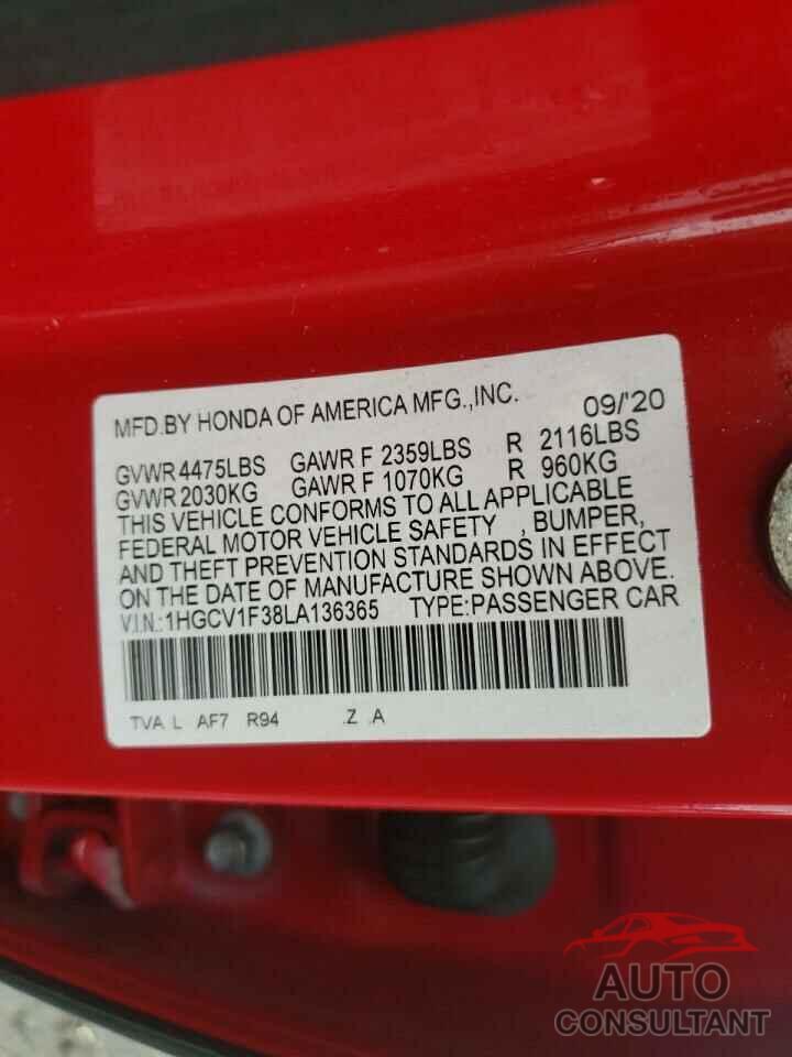HONDA ACCORD 2020 - 1HGCV1F38LA136365