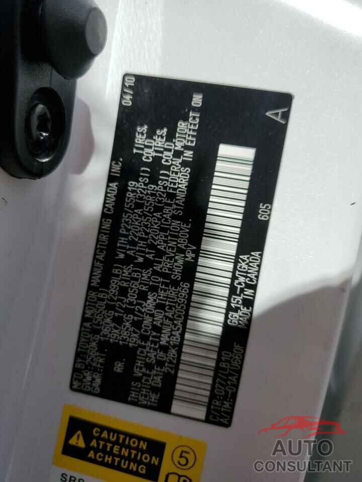 LEXUS RX350 2010 - 2T2BK1BA5AC059966