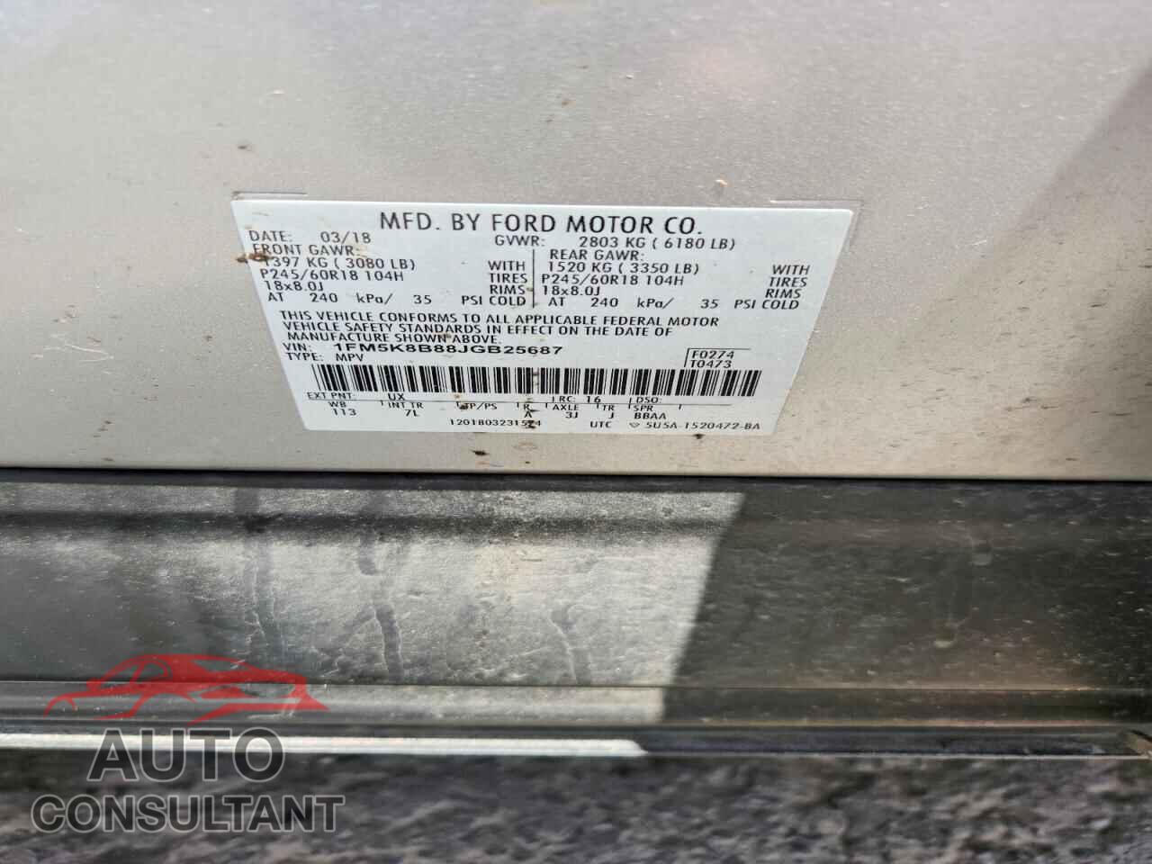 FORD EXPLORER 2018 - 1FM5K8B88JGB25687
