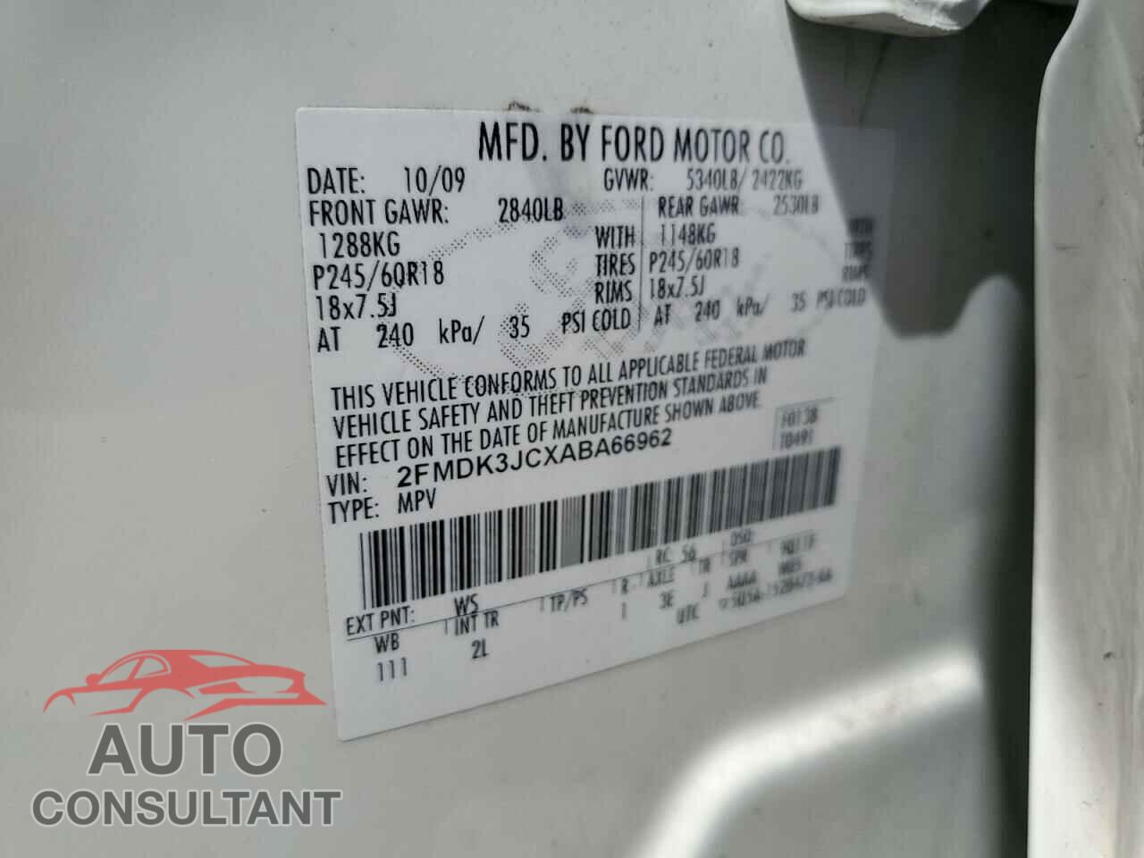 FORD EDGE 2010 - 2FMDK3JCXABA66962