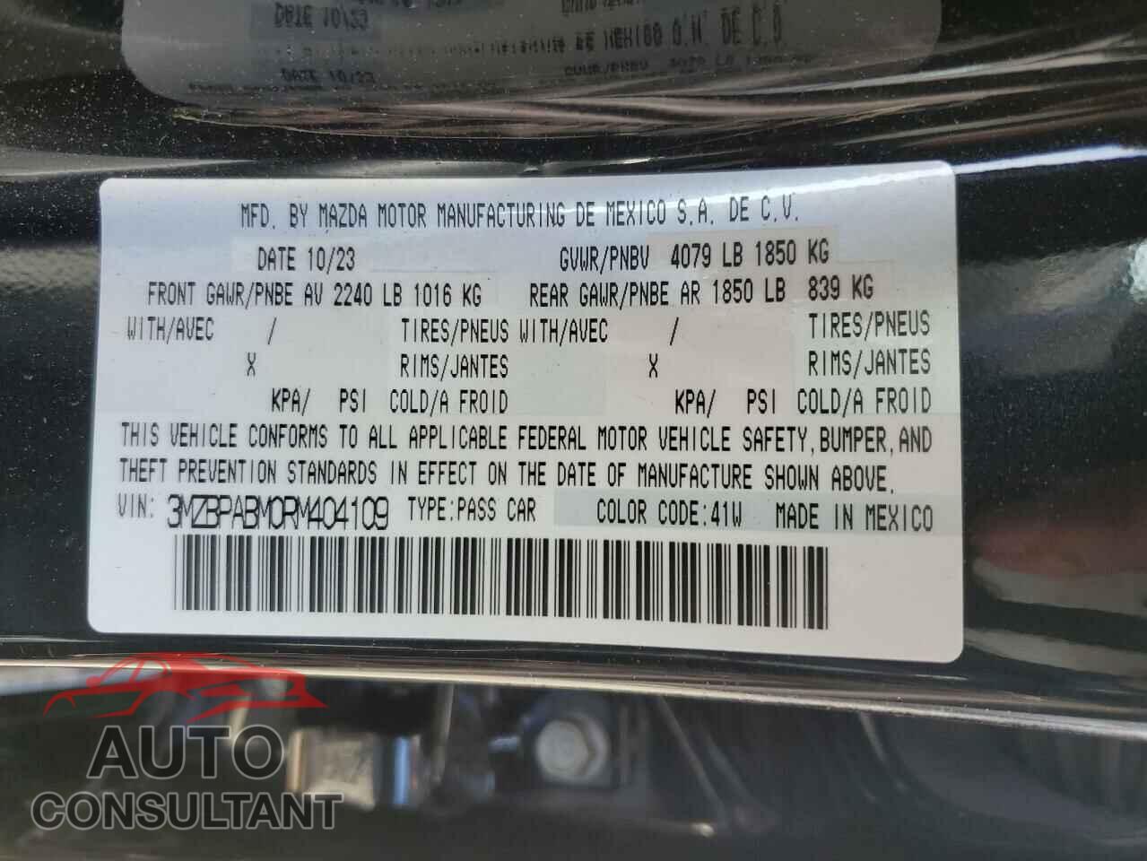MAZDA 3 SELECT S 2024 - 3MZBPABM0RM404109
