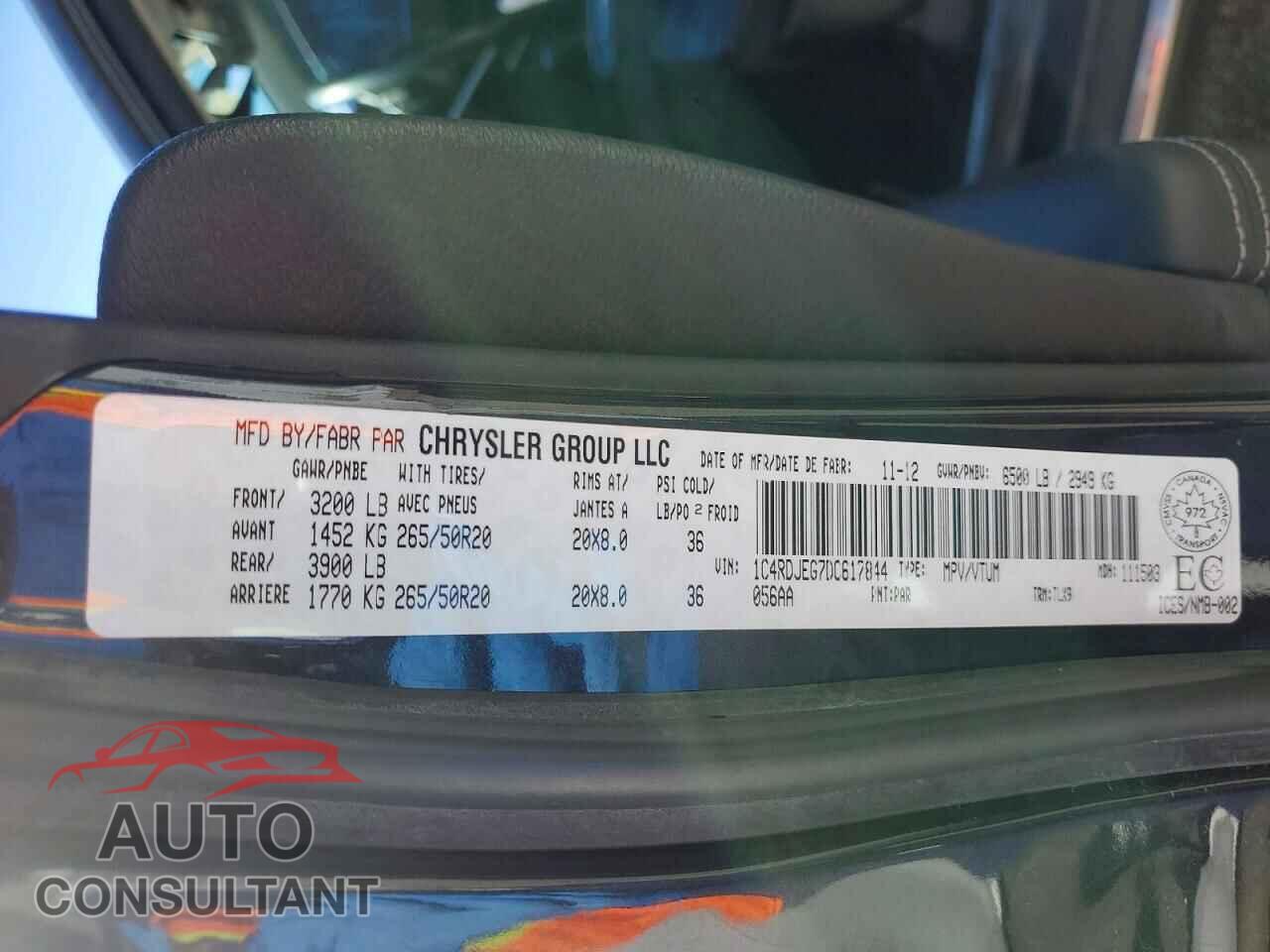 DODGE DURANGO 2013 - 1C4RDJEG7DC617844