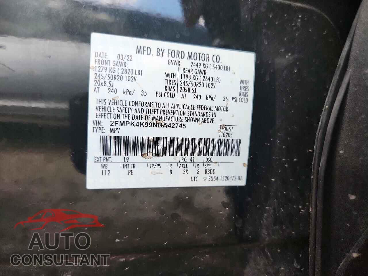 FORD EDGE 2022 - 2FMPK4K99NBA42745