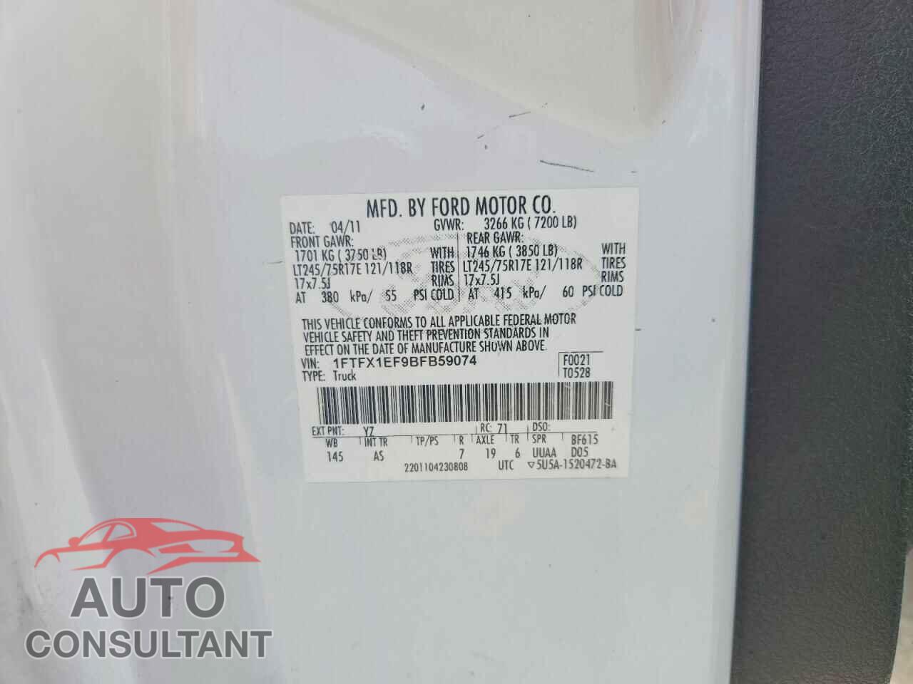 FORD F150 2011 - 1FTFX1EF9BFB59074