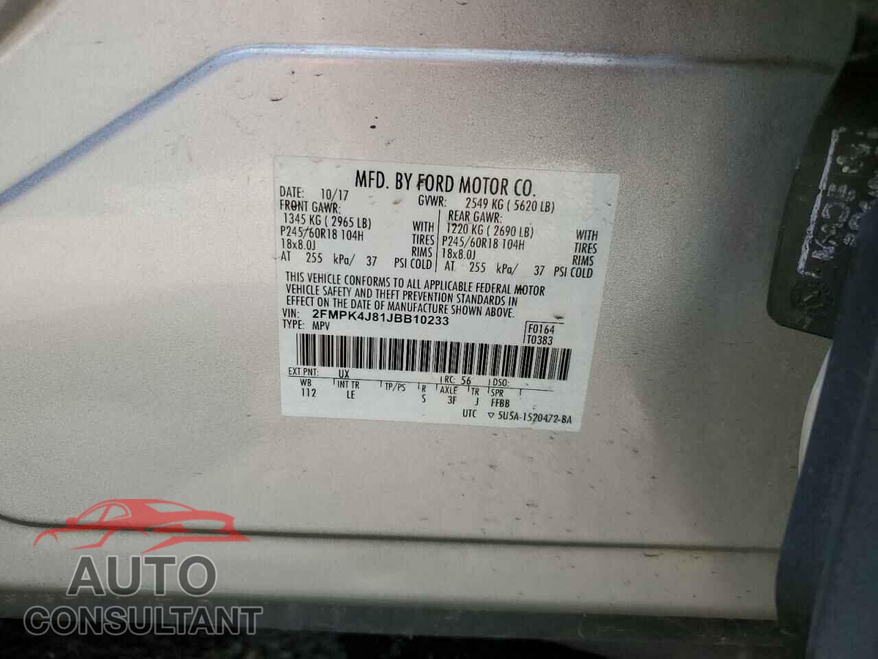 FORD EDGE 2018 - 2FMPK4J81JBB10233
