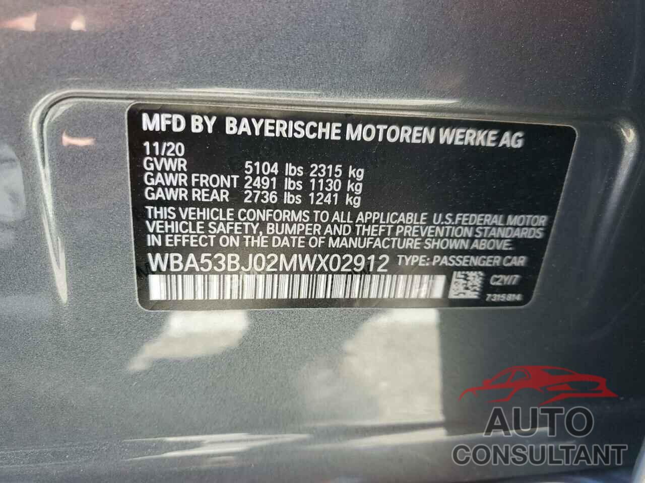 BMW 5 SERIES 2021 - WBA53BJ02MWX02912