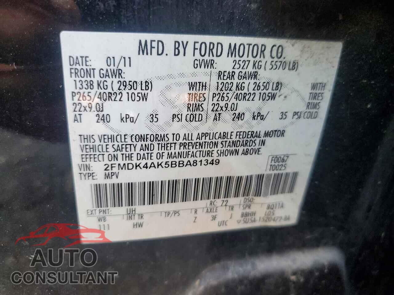 FORD EDGE 2011 - 2FMDK4AK5BBA81349