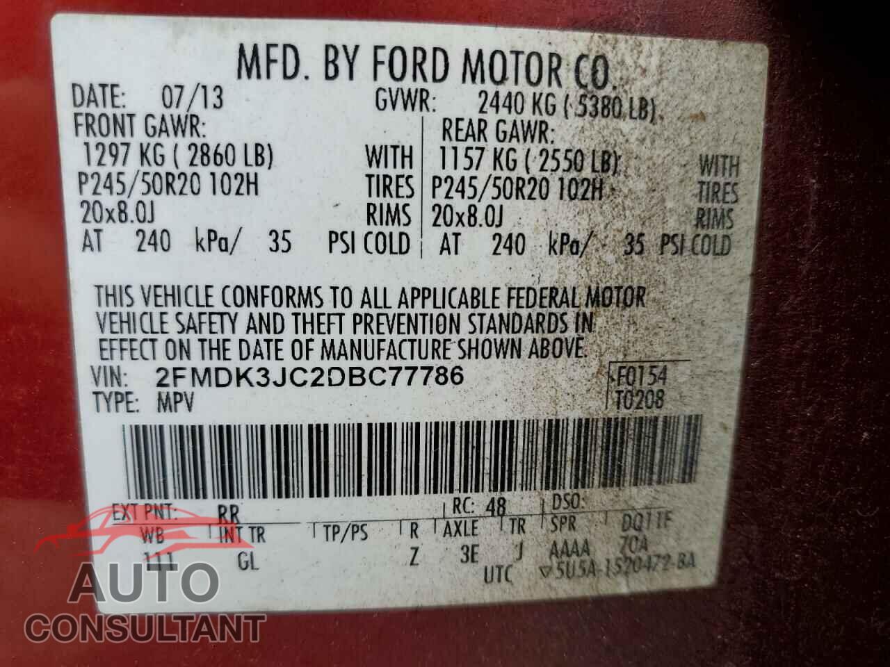FORD EDGE 2013 - 2FMDK3JC2DBC77786