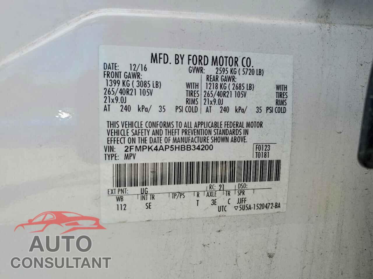 FORD EDGE 2017 - 2FMPK4AP5HBB34200