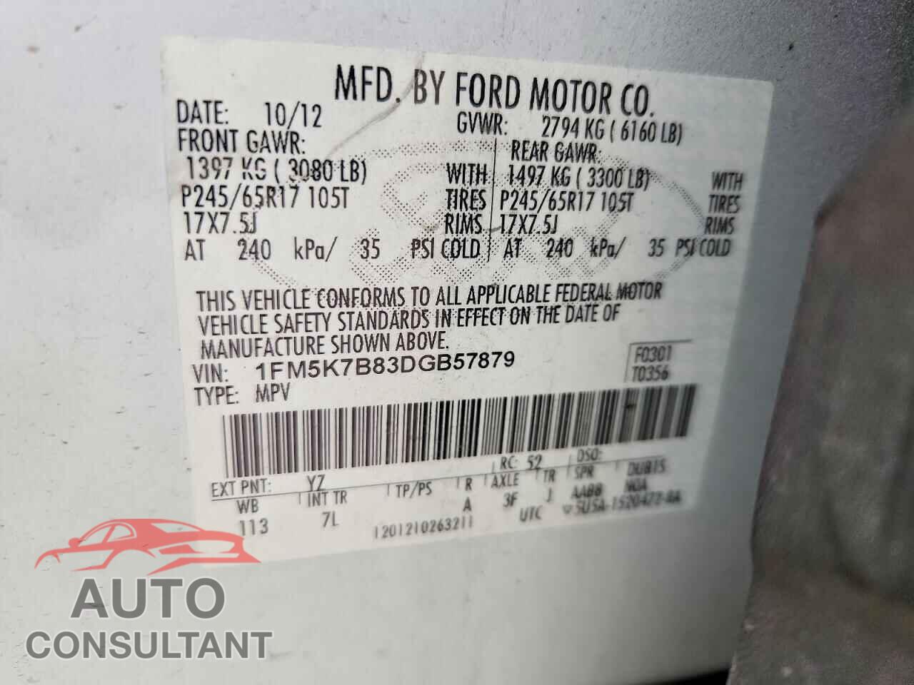 FORD EXPLORER 2013 - 1FM5K7B83DGB57879