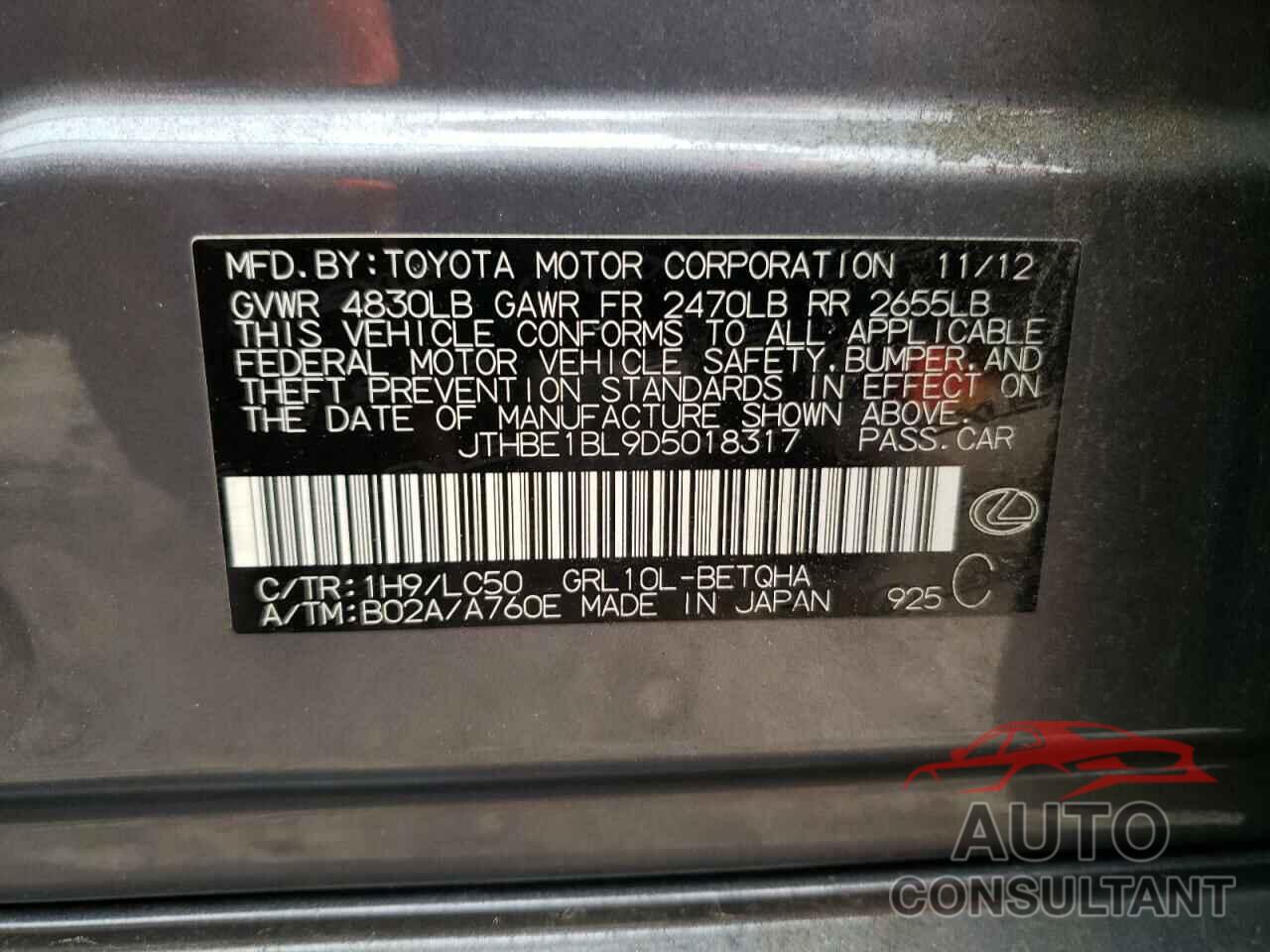 LEXUS GS350 2013 - JTHBE1BL9D5018317