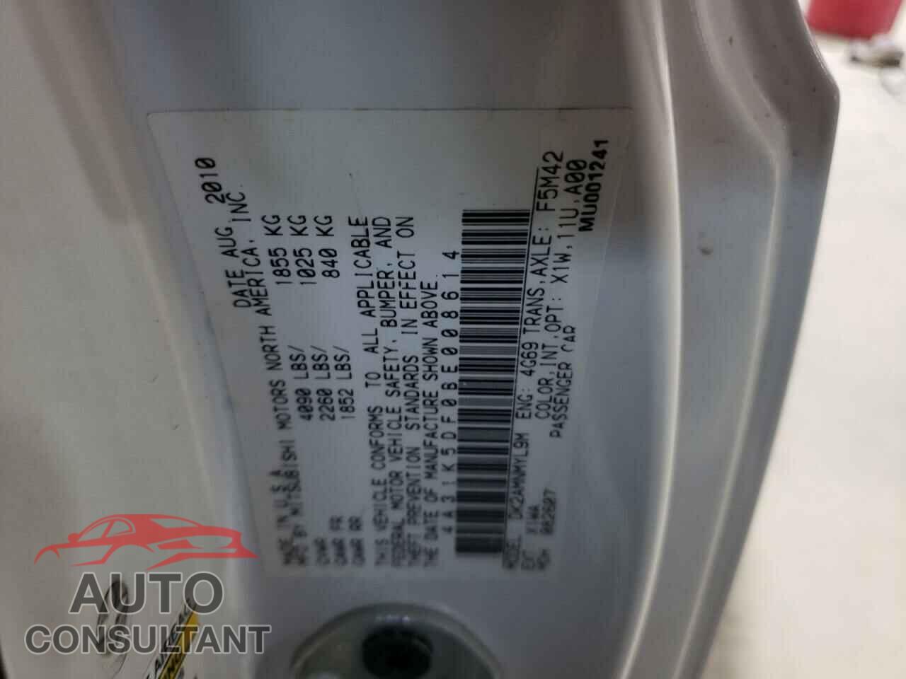 MITSUBISHI ECLIPSE 2011 - 4A31K5DF0BE008614