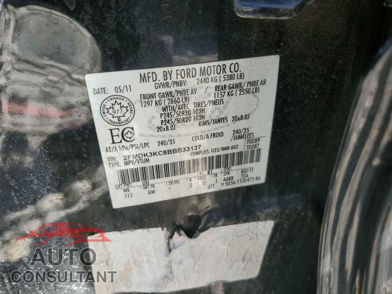 FORD EDGE 2011 - 2FMDK3KC8BBB33137