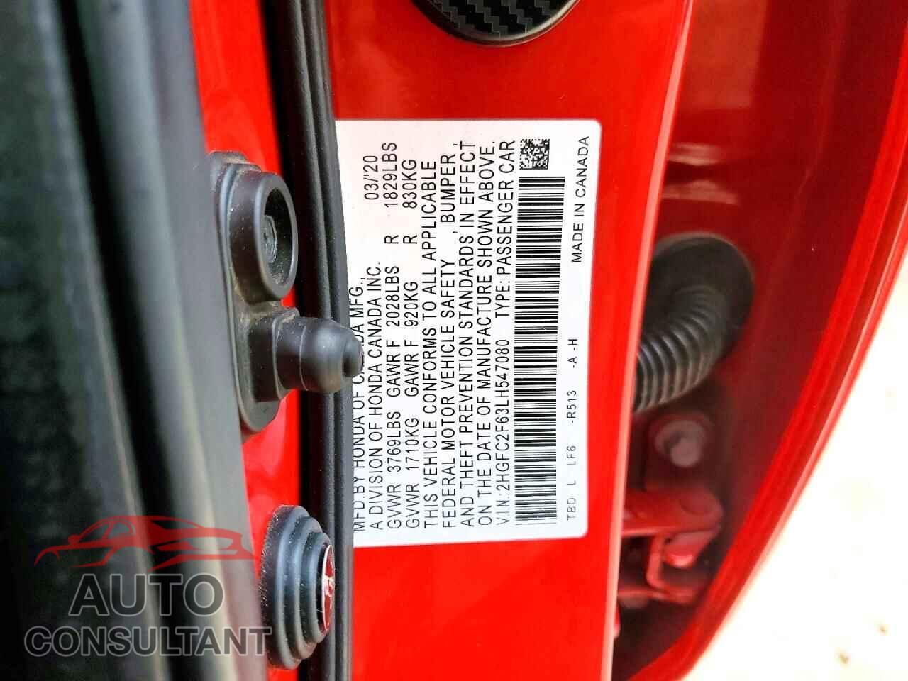 HONDA CIVIC 2020 - 2HGFC2F63LH547080