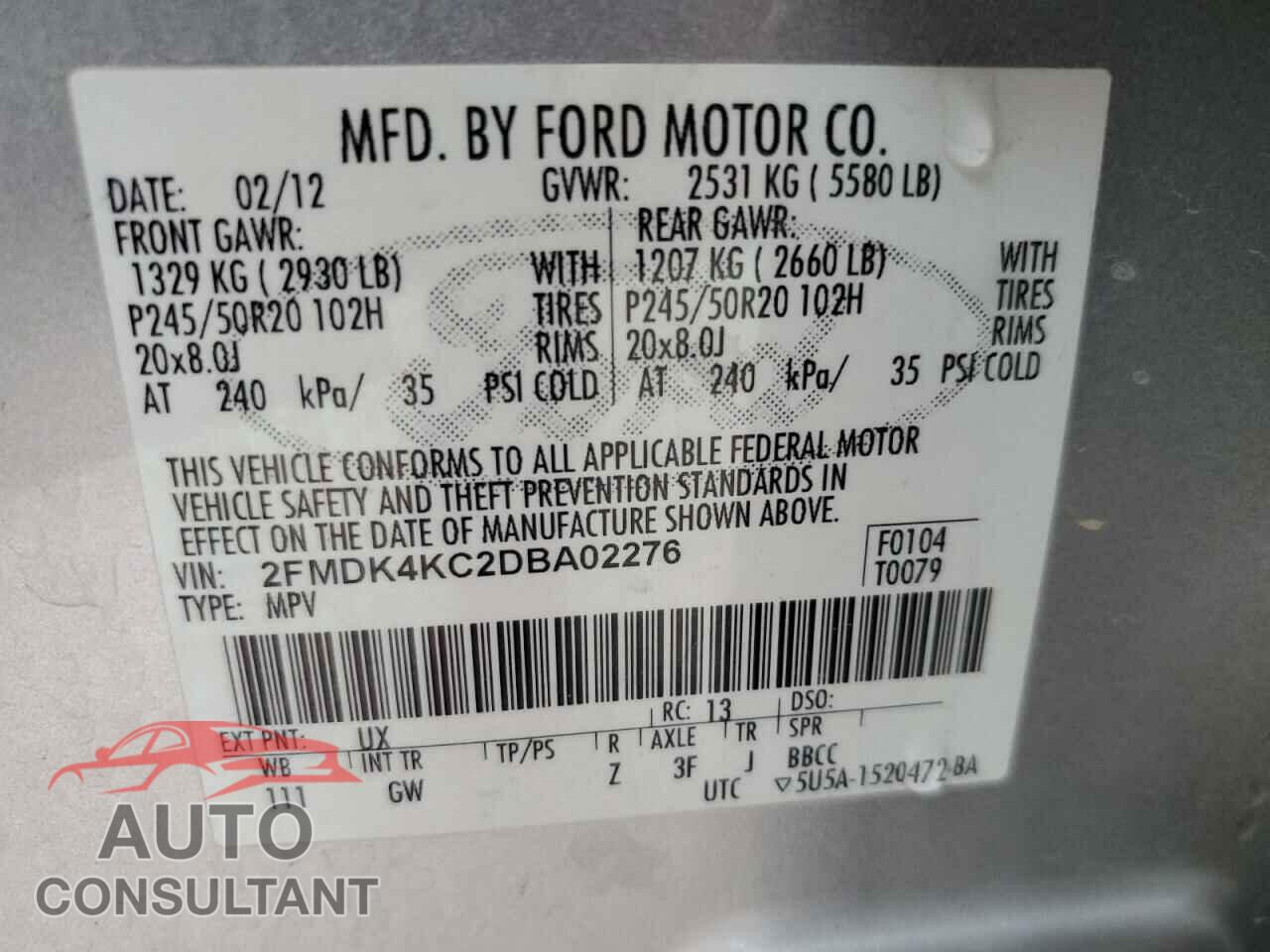 FORD EDGE 2013 - 2FMDK4KC2DBA02276